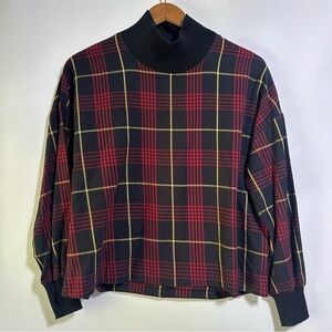 Zara Lightweight black red yellow Tartan Plaid Mock Turtleneck festive